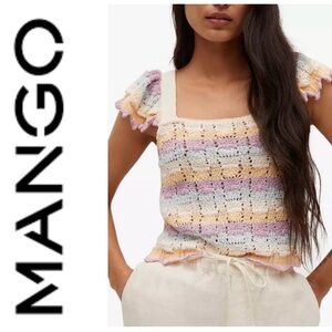 Mango MNG crochet top with ruffled sleeves